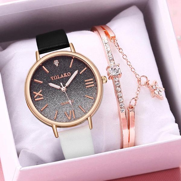 

wristwatches women gradient double color roma bracelet watch set luxury ladies leather quartz wrist watches relogio feminino, Slivery;brown