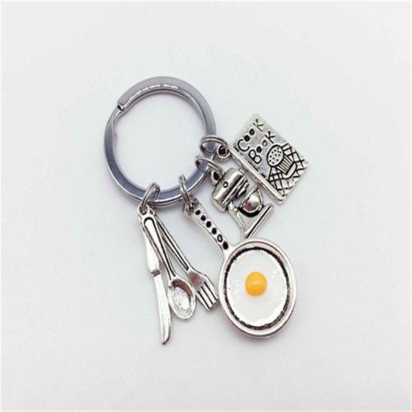 

keychains 1pcs cook keychain chef gift fried egg silver color cutlery kitchen