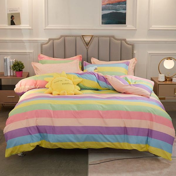 

bedding sets rainbow stripes set duvet cover bed sheet pillowcases bedclothes printed twin xl full  size