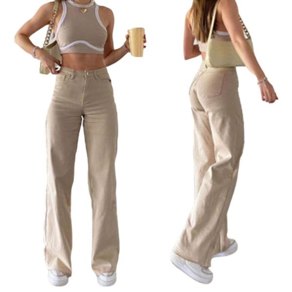 

women's pants & capris style women high waist shape flaunting jeans wide leg flare pants, solid color loose denim with pockets, Black;white