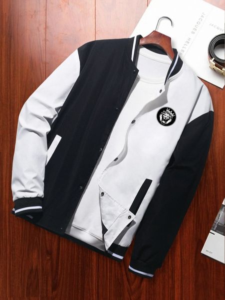 

men two tone lion print bomber jacket without tee d3le#, Black;brown