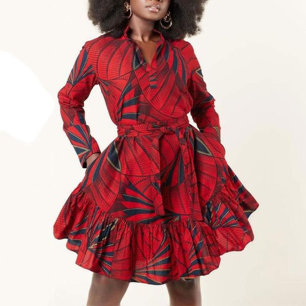 

casual dresses summer mini dress women 2021 red printed long sleeve high waist a line ruffles elegant evening night party vestidos, Black;gray