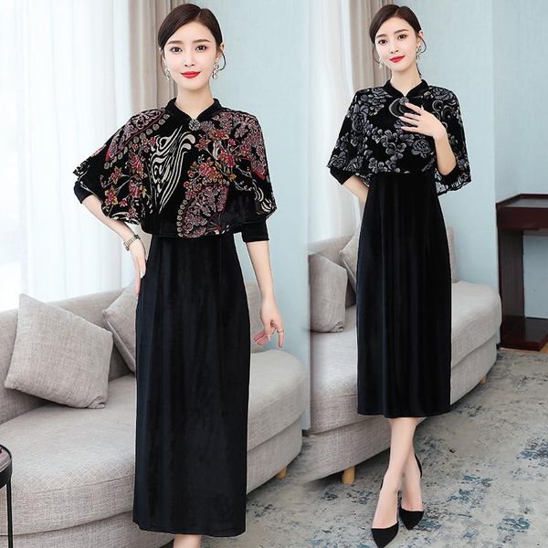 

autumn shawl elegant fashion vintage dress high waist slim long sleeve temperament woman black clothes casual dresses, Black;gray