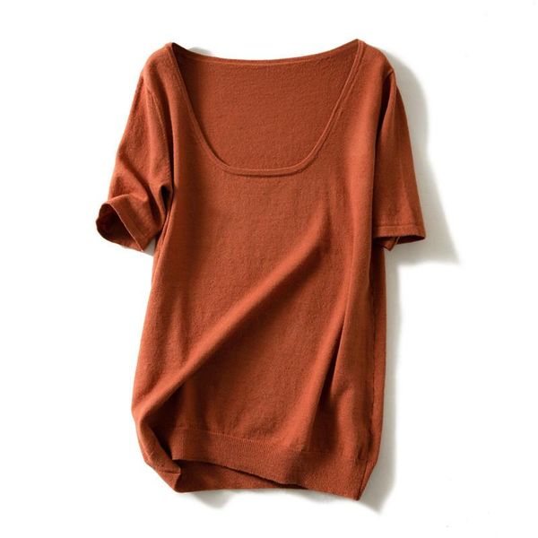 

women's t-shirts summer knitted soft outwear short sleeve pullovers thin tshirts casual solid ladies tee shirt white t-shirt