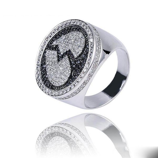 

mens rings iced out cz simulated diamond flooded 3d broken heart punky ring for men engagement hip hop jewelry, Silver