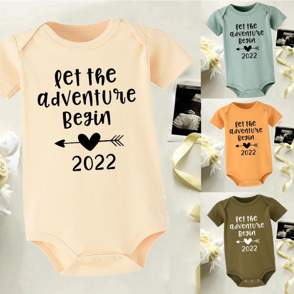 

rompers born baby clothes short sleeve girl boy clothing let the adventure begin 2022 bodysuit romper soft cotton outfit, Blue