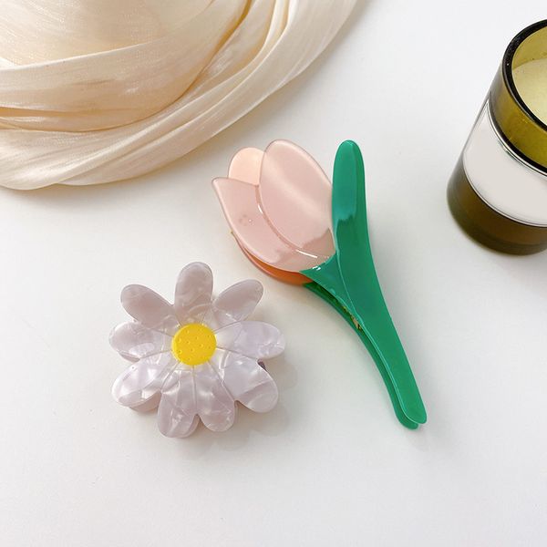 

fashion korean style texture acetate hair clip for women simple all-match sweet tulip little daisy hair clip headdress, Golden;silver
