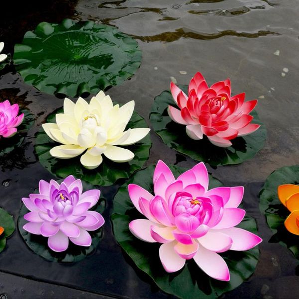 

5pcs artificial floating water lily eva lotus flower pond decor 10cm (red/yellow/blue/pink/light) decorative flowers & wreaths