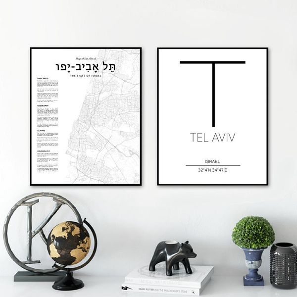 

paintings tel aviv map poster israel city canvas print coordinates painting wall pictures for living room home art decor
