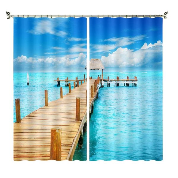 

curtain & drapes light color blue sky white clouds plank bridge customization living room bedroom thermal insulation blackout theme