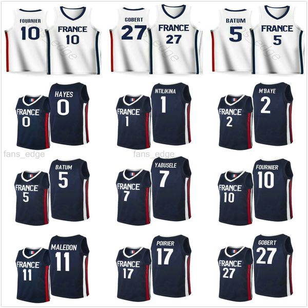 

2021 country team france basketball jerseys men woman youth rudy gobert 27 nicolas batum 5 guerschon yabusele 7 frank ntilikina 1 evan fourn, Black;red