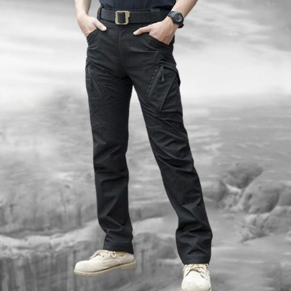 

men's pants city military casual cargo elastic outdoor army trousers men slim many pockets waterproof wear resistant tactical, Black