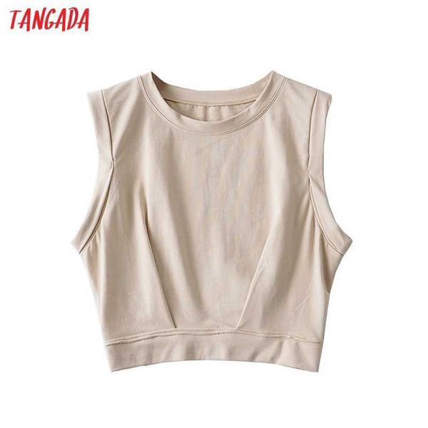 

tangada women solid khaki crop cotton tank sleeveless ladies casual tee shirt street wear 2b21 210609, White