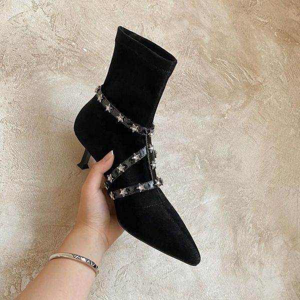 

style customized unique two-wear stretch boots women pointed toe ankle sleeve, Black