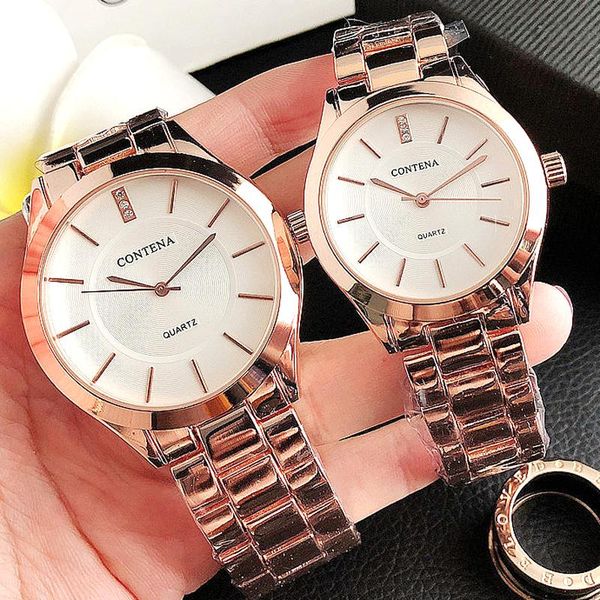 

wristwatches 2021 luxury contena couple watches stainless steel brand quartz pair wriswatches wrist watch for lovers gift men women, Slivery;brown