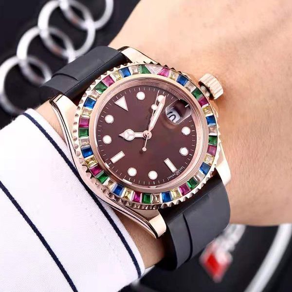 Orologio U1 Orologi casual Movimenti automatici originali Cinturino in caucciù Specchio in zaffiro di prima qualità Orologio da uomo con decorazione di diamanti colorati