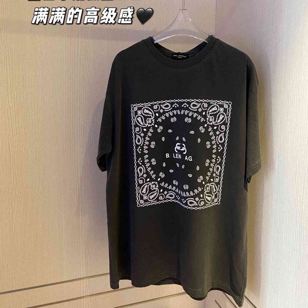 

luxury design summer family cashew flower printing heavy industry wash old short sleeve t-shirt unisex, White