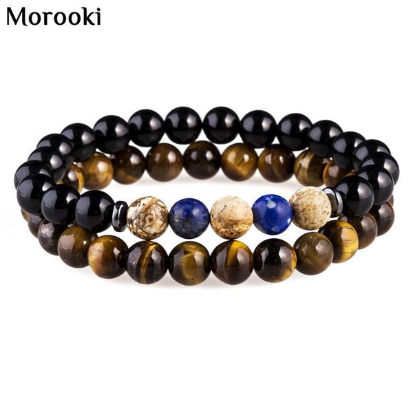 

morooki men jewelry tiger eye buddha bracelets for luxury meditation 8mm prayer bead natural stone charm, Golden;silver