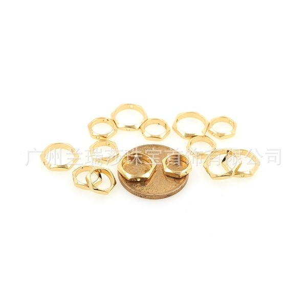 

18k copper plated genuine gold environmental protection hexagonal ferrule ring diy handmade jewelry bracelet necklace loose bead, Black
