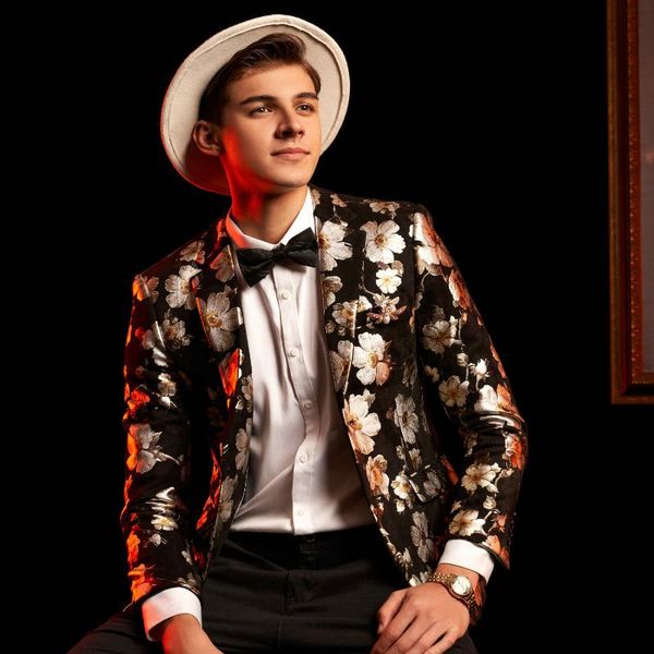 

men's suits & blazers luxury soft suede floral blazer men hombre masculino flower for mens chaqueta fall winter double vent suit jacket, White;black