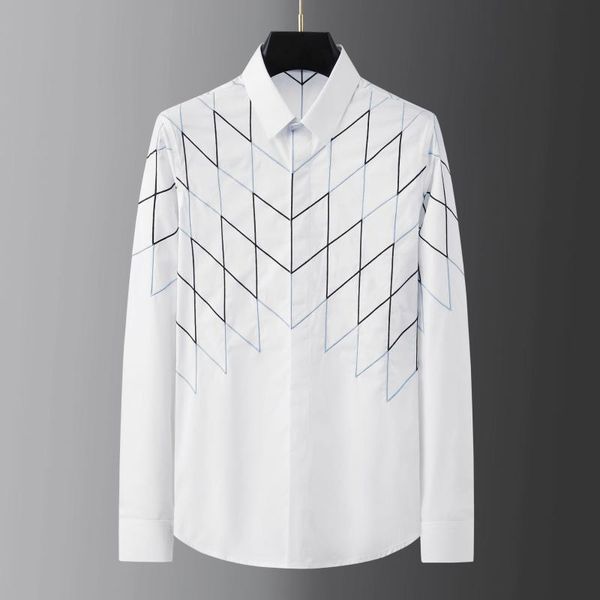 

men's casual shirts heavy industry embroidered plaid shirt men long sleeve cotton business formal dress social party tuxedo, White;black