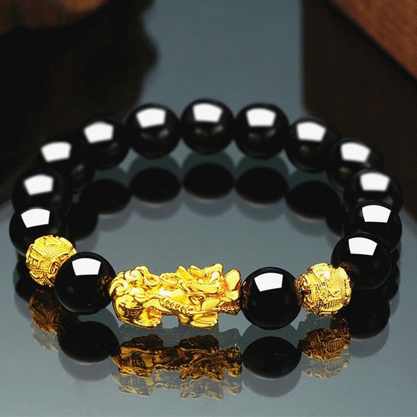 

beaded, strands lovers fashion obsidian men and women's hand string lacquered gold black glaze bracelet with buddhist beads single ring