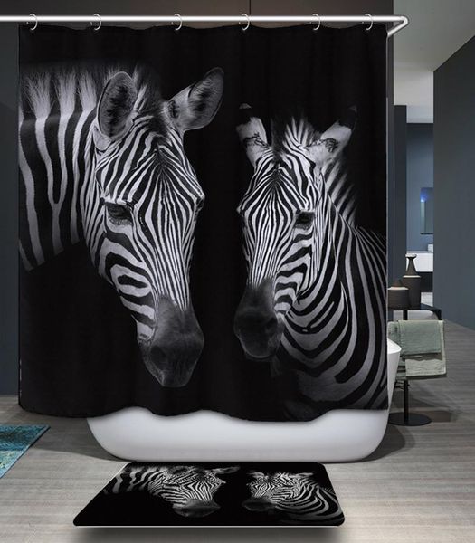 

black white zebra pattern polyester fabric waterproof shower curtain 3d creative funny cat 12pc hooks bathroom curtains