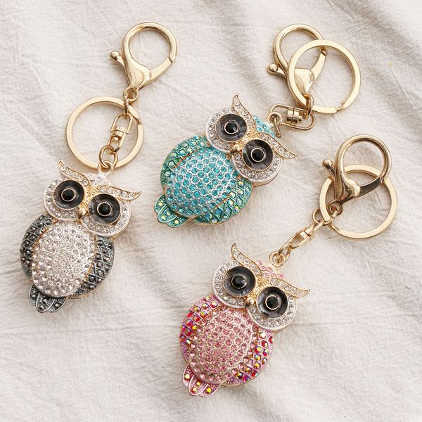 

cute women gift keychain colorful rhinestone micro pave owl charm key ring for female bag decoration, Silver
