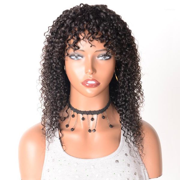 

kinky curly short bob wigs human hair with bangs 10-28inches long afro wig1, Black;brown