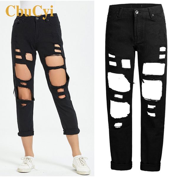 

jeans summer hole ripped jeans loose straight boyfriend trousers women casual cotton denim pants enterizo jean mujere, Blue
