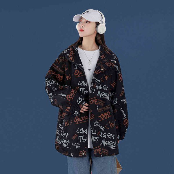 

2021 spring new letter printed loose coat 227-6-jk918-p75, Black;brown
