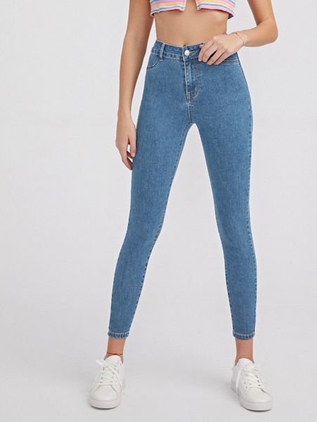 

high waist skinny cropped jeans n0f0#, Blue