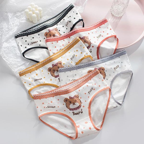 

women's panties 5pcs cotton women print seamless underwear animal briefs girls lingerie underpants ladies lace for woman, Black;pink