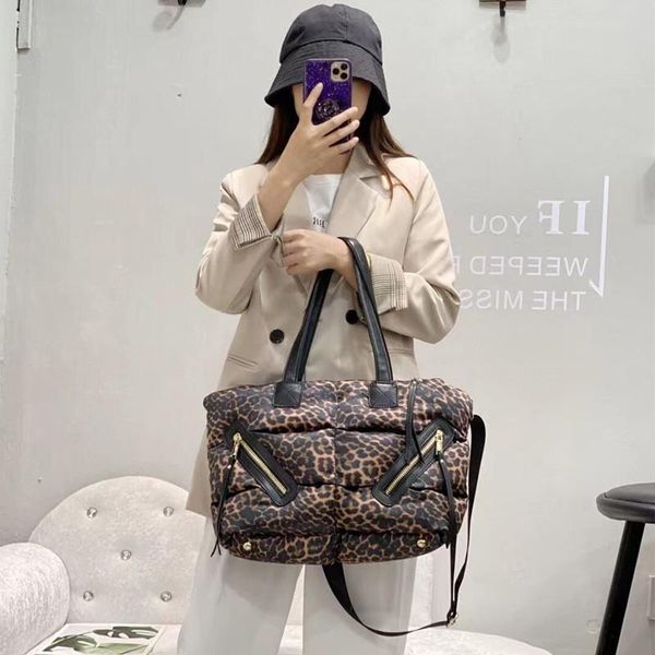 

evening bags leopard fashion winter women space pad cotton feather down bag luxury handbags designer ladies shoulder crossbody