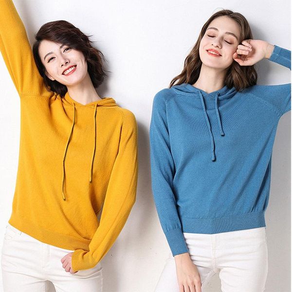 

knitted hoodies women autumn winter long sleeve solid color sweatshirt casual loose plus size female pullovers oversized hoodie women's, Black