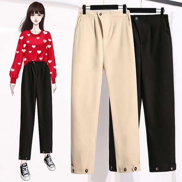 

women's pants & capris autumn 5xl large size loose button casual straight harajuku joggers women work high waist female trousers k192, Black;white