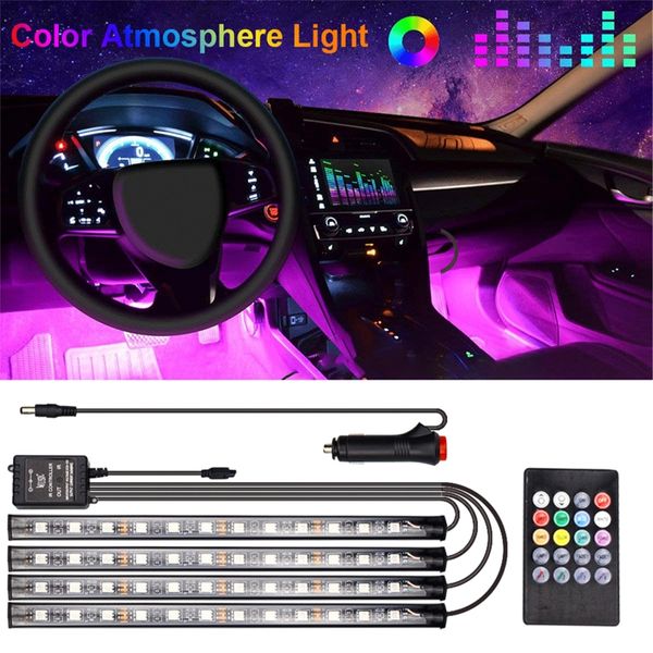 

48 led car foot light ambient lamp with usb wireless remote music control multiple modes automotive interior decorative lights