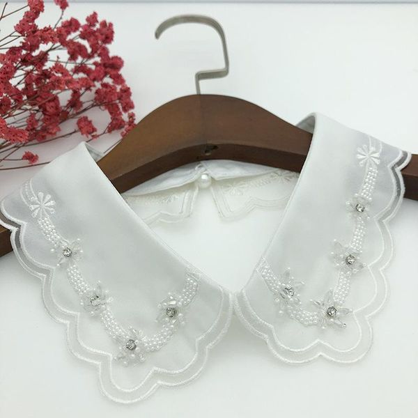 

bow ties 2021 women party blouse fake collar handmade beading girls shirt detachable black/white female false collars, Black;gray
