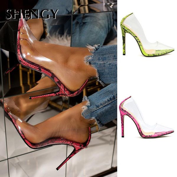 

dress shoes 2021 shengy ladies summer sandals fashion solid color serpentine casual open toe super high heel fish head snake pumps, Black