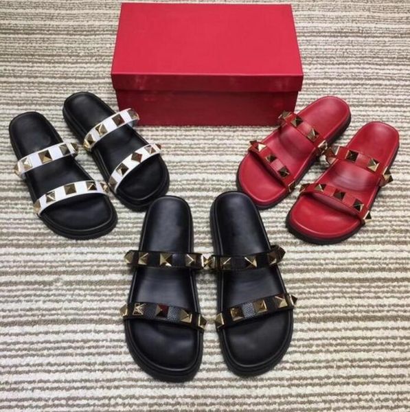 

brand designers summer slippers rivets open toes platform sandals flat women beach shoes fashion outdoor slipper 35-45, Black