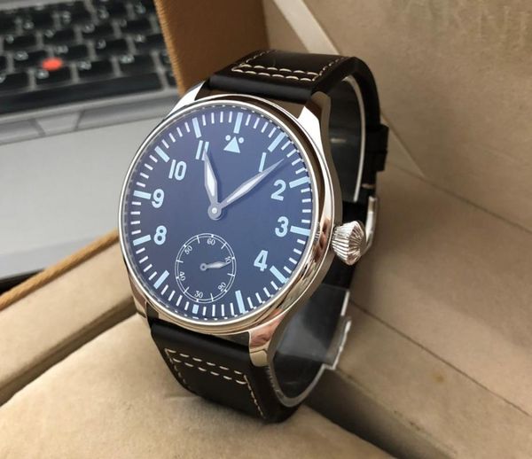 

wristwatches 44mm black dial luminous asian 6498 17 jewels mechanical hand wind movement casual watch men's gr20-21, Slivery;brown