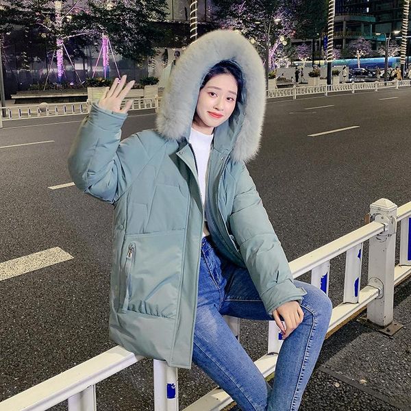 

women's down & parkas 2021 winter women jacket cotton padded thick fur collar hooded warm coat female casual snowwear coats parka, Black