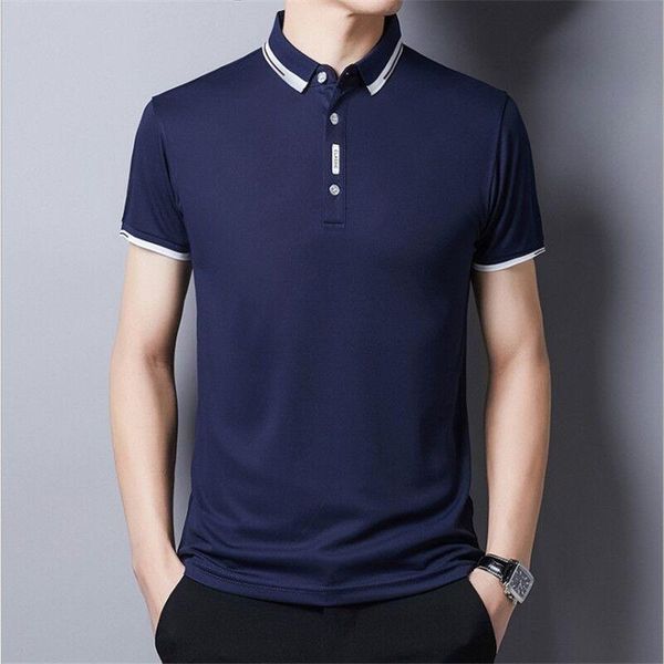 

men's polos 2021 summer casual shirt high-quality short-sleeved slim color lapel plus size breathable top, White;black
