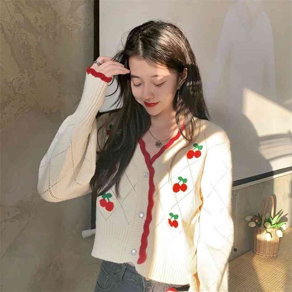 

cardigan sweater female student korean version v-neck lazy style yu jie knitting outerwear versatile 210812, White