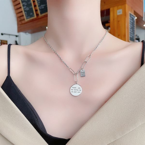 

chaosheng s925 sterling silver splicing letter round brand necklace dark hip hop cool minority design sense clavicle chain female