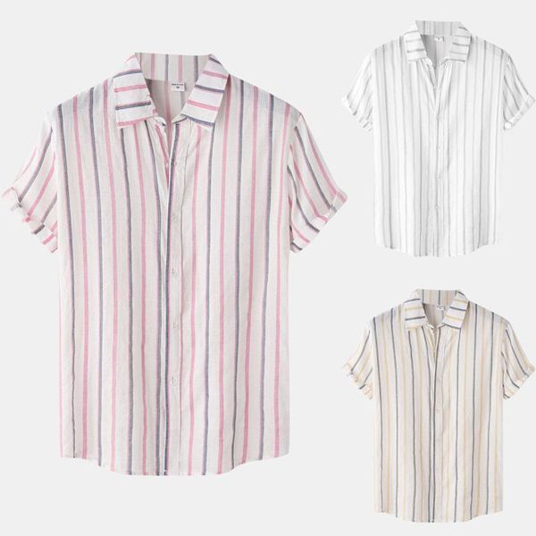 

men's casual shirts vertical stripe print splice summer short sleeve button men clothing turn-down collar shirt chemise homme, White;black