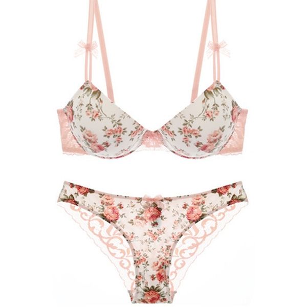 

bra set fashion printed smooth lace luxury bow underwear, Red;black
