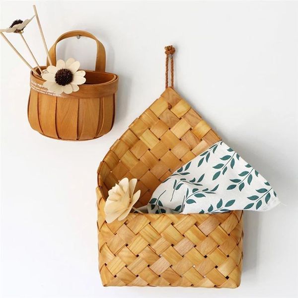 

storage baskets 1pc home decoration wood basket weave wall hanging flower