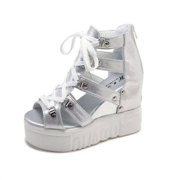 

sandals high-heeled platform women's summer 2021 high-hollow bottom cross-belt increased roman shoes, Black