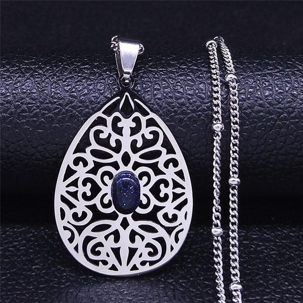 

pendant necklaces boho water drop flower natural stone stainless steel silver color bohemian charm necklace women jewelry colier femme n4455